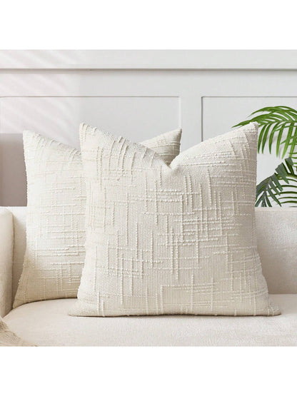 1pc/2pcs Beige (Pillow Insert Not Included) Vintage Chenille Striped Throw Pillow Cover, 100% Polyester Woven Zippered Pillowcase, Machine Washable, Geometric Pattern Decorative Cushion Cover For Sofa