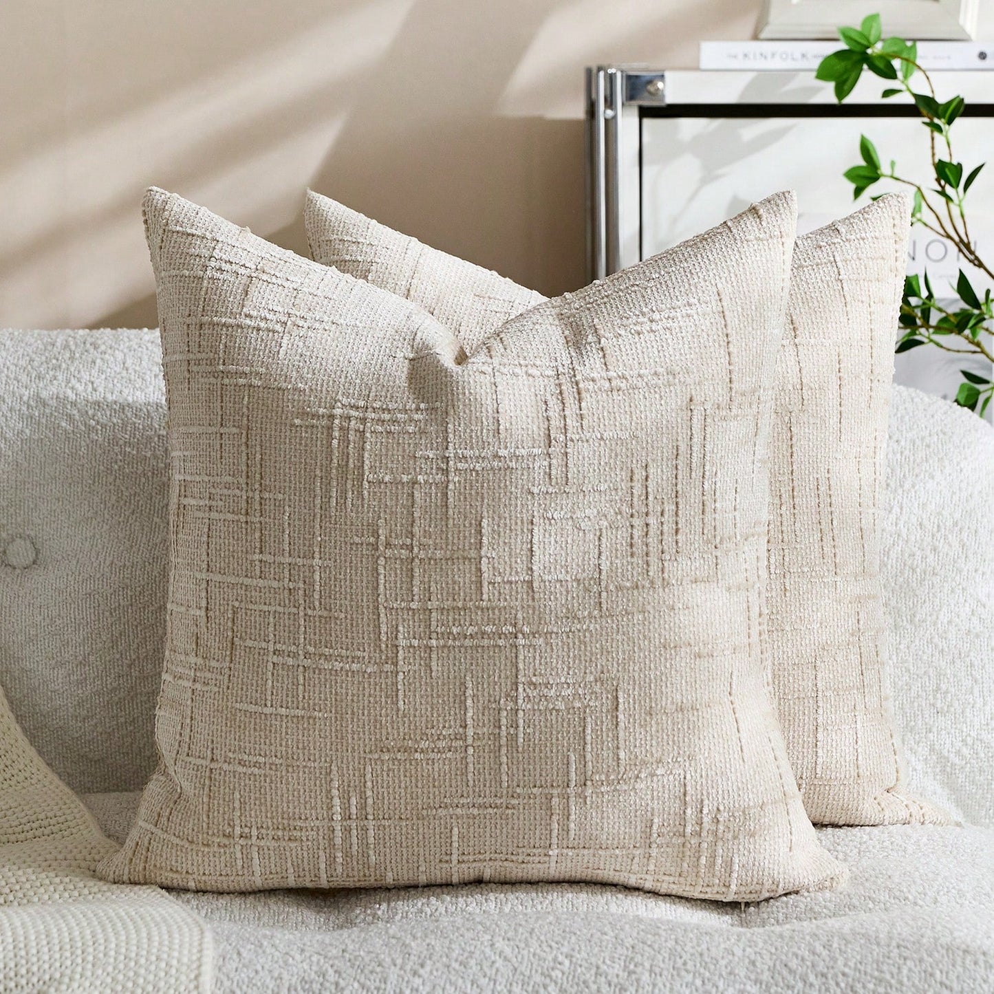 1pc/2pcs Beige (Pillow Insert Not Included) Vintage Chenille Striped Throw Pillow Cover, 100% Polyester Woven Zippered Pillowcase, Machine Washable, Geometric Pattern Decorative Cushion Cover For Sofa