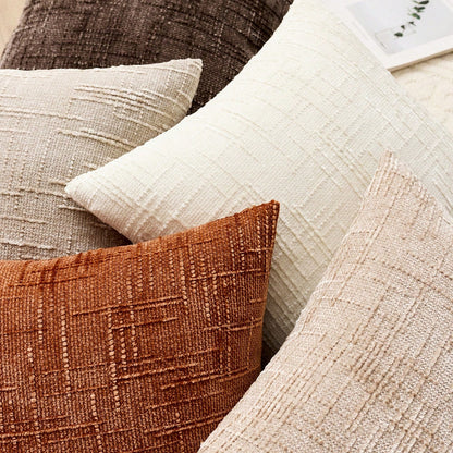 1pc/2pcs Beige (Pillow Insert Not Included) Vintage Chenille Striped Throw Pillow Cover, 100% Polyester Woven Zippered Pillowcase, Machine Washable, Geometric Pattern Decorative Cushion Cover For Sofa