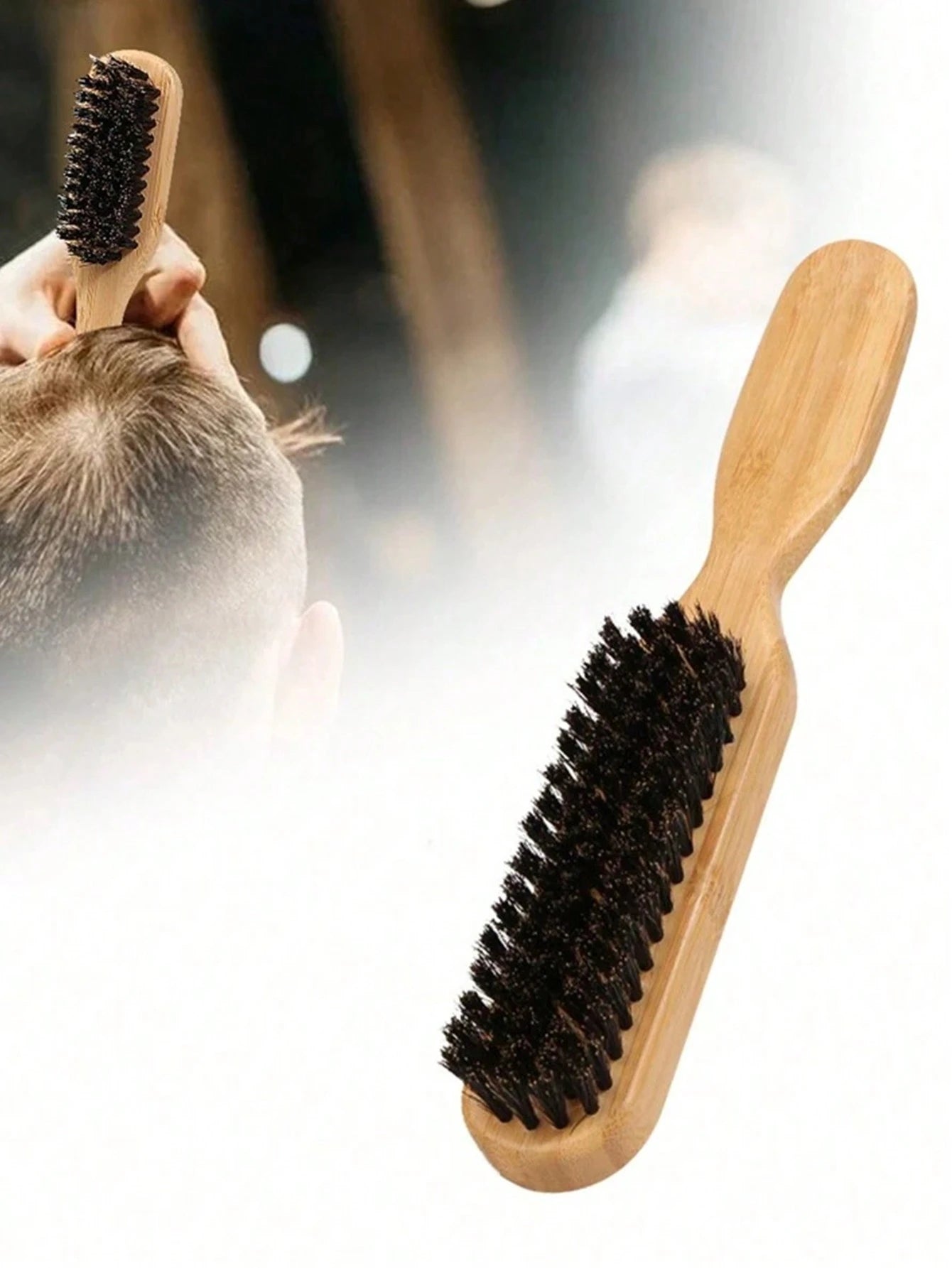 1pc/2pcs Boar Bristle Bamboo Beard Brush, Hair Comb, Bangs Comb, Edge Comb, Comb, Hair Styling Tools, Hair Styling Products And Accessories