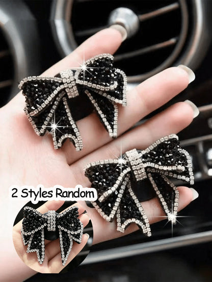 1pc/2pcs Car Air Vent Clip, Rhinestone Bow Decor, Suitable For Car Air Vent