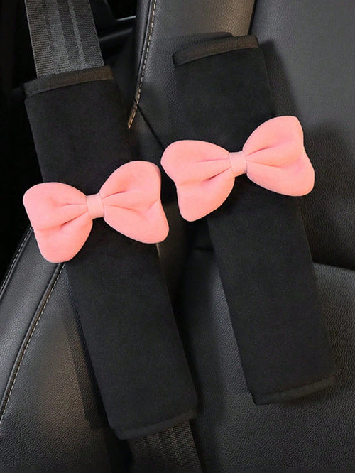 1pc/2pcs Car Seat Belt Bow Plush Shoulder Protection Cover Car Anti Pinch Neck Belt Protection Cover,Car Accessories Women