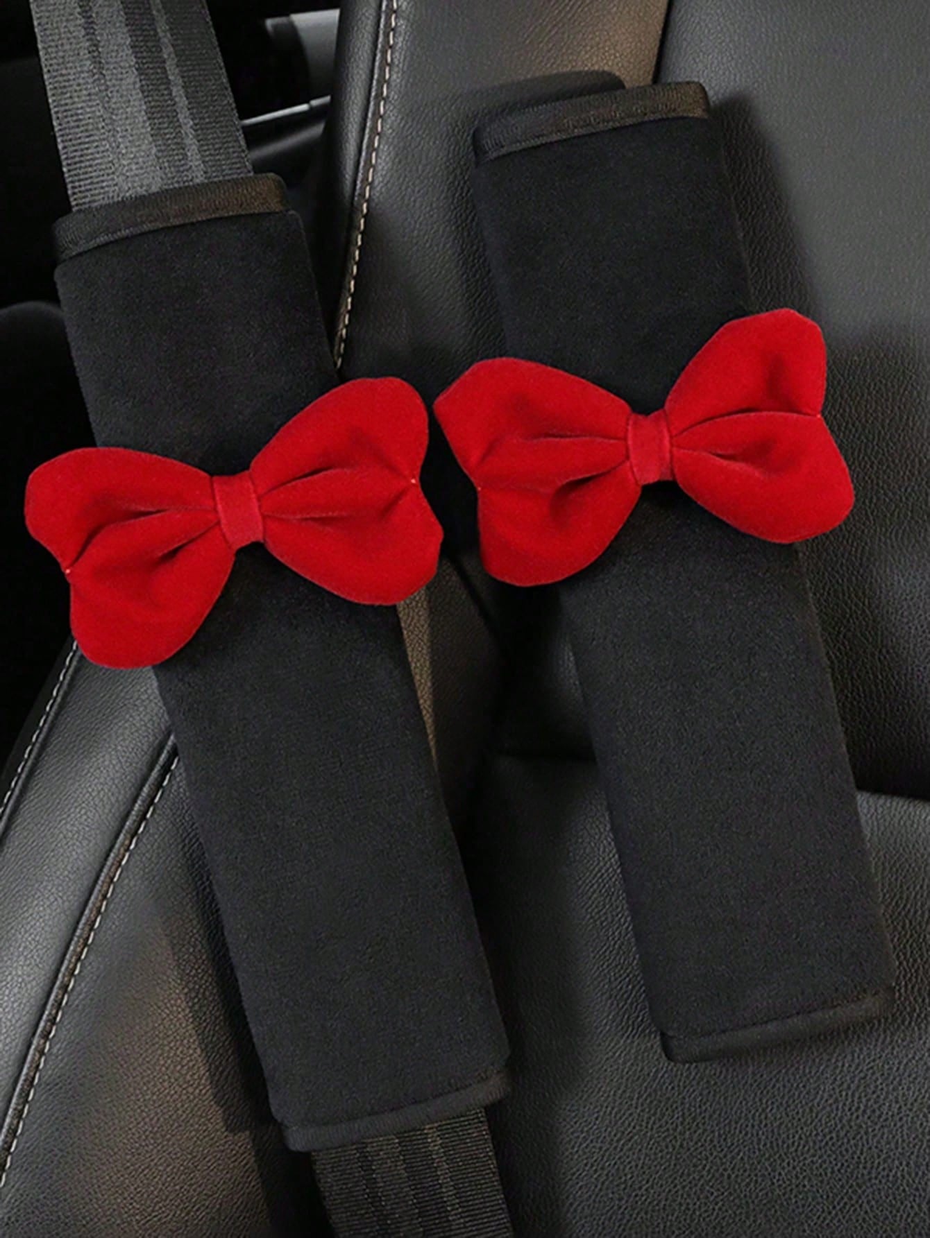1pc/2pcs Car Seat Belt Bow Plush Shoulder Protection Cover Car Anti Pinch Neck Belt Protection Cover,Car Accessories Women