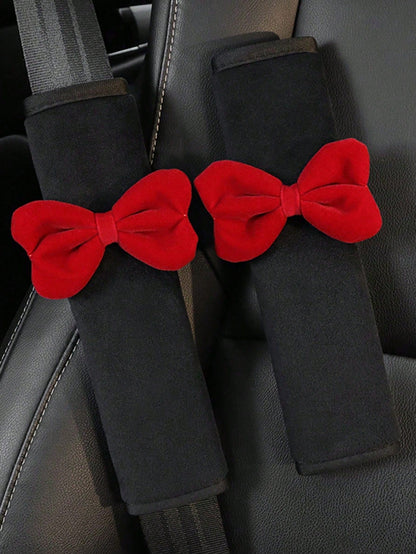 1pc/2pcs Car Seat Belt Bow Plush Shoulder Protection Cover Car Anti Pinch Neck Belt Protection Cover,Car Accessories Women