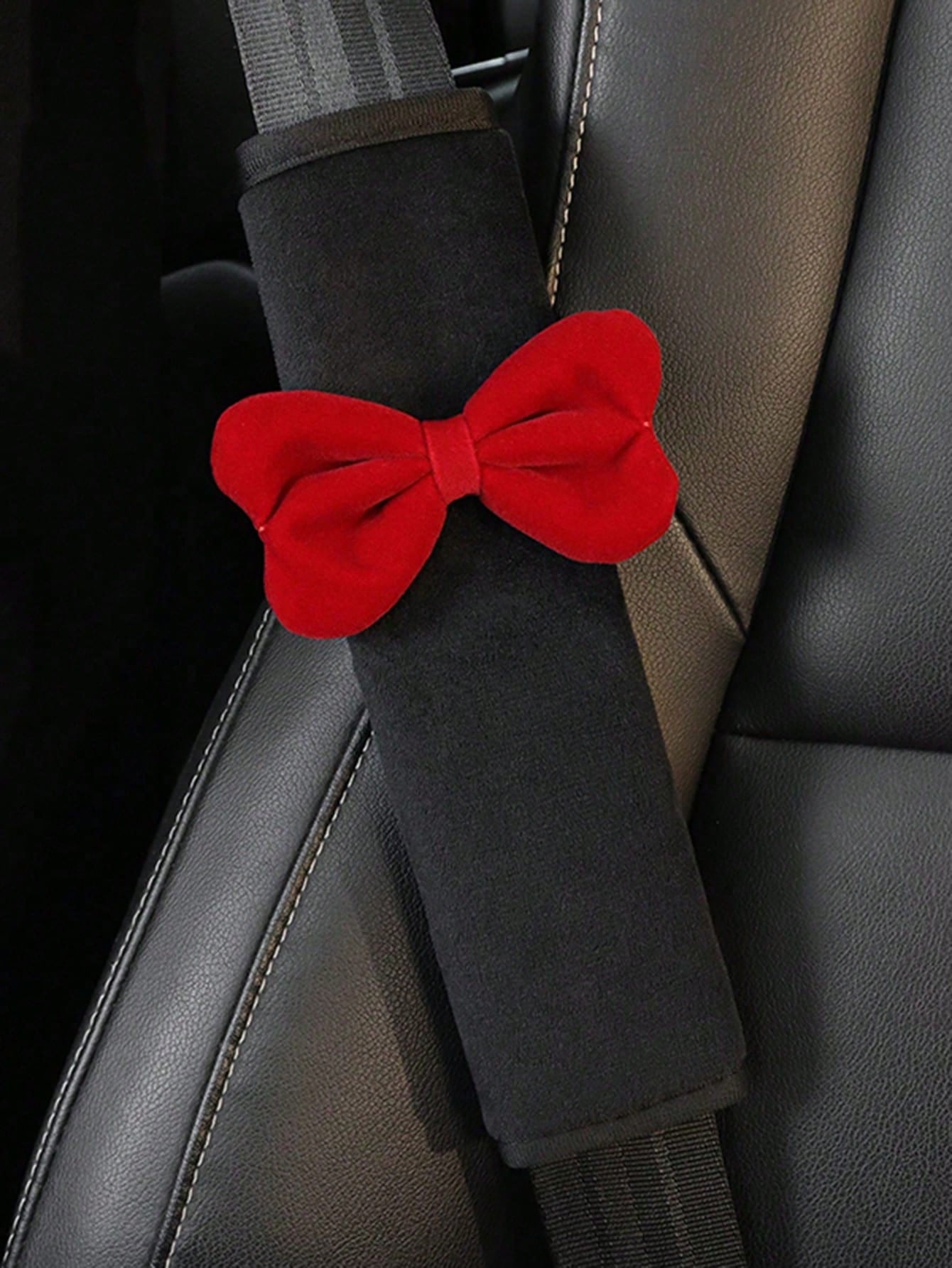1pc/2pcs Car Seat Belt Bow Plush Shoulder Protection Cover Car Anti Pinch Neck Belt Protection Cover,Car Accessories Women