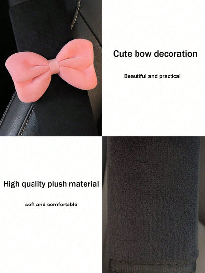 1pc/2pcs Car Seat Belt Bow Plush Shoulder Protection Cover Car Anti Pinch Neck Belt Protection Cover,Car Accessories Women