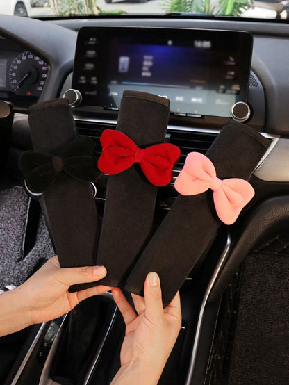1pc/2pcs Car Seat Belt Bow Plush Shoulder Protection Cover Car Anti Pinch Neck Belt Protection Cover,Car Accessories Women