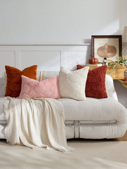 1pc/2pcs Halloween Beige Pumpkin Maple Leaf Decorative Pillow Case, Soft Faux Fur Front, Dutch Velvet Back, Square Cushion Cover, Holiday Home Decor Pillowcase, Soft Comfortable Velvet Fabric, Modern