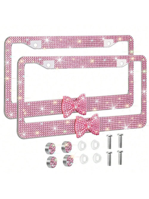 1pc/2pcs Pink License Plate Light Frame, Cute Binding Decoration, Shiny Car License Plate Frame, License Plate Protection, A Must-Have For Holiday Car Gifts!