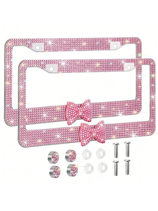1pc/2pcs Pink License Plate Light Frame, Cute Binding Decoration, Shiny Car License Plate Frame, License Plate Protection, A Must-Have For Holiday Car Gifts!