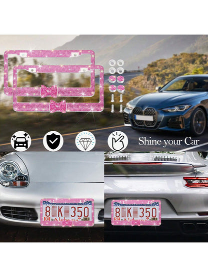 1pc/2pcs Pink License Plate Light Frame, Cute Binding Decoration, Shiny Car License Plate Frame, License Plate Protection, A Must-Have For Holiday Car Gifts!