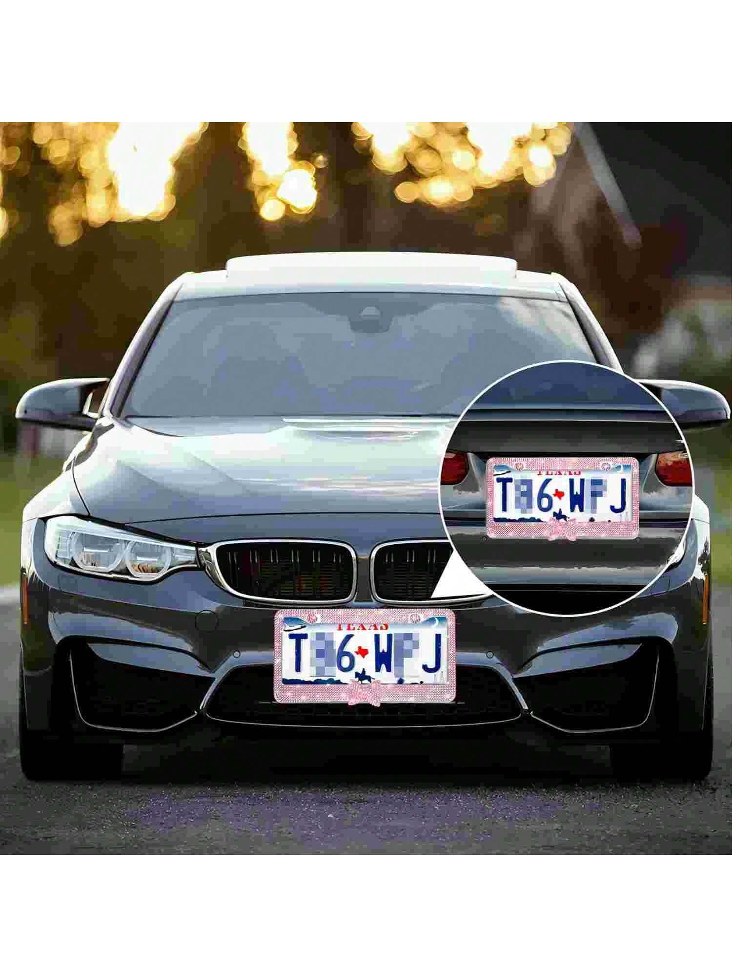 1pc/2pcs Pink License Plate Light Frame, Cute Binding Decoration, Shiny Car License Plate Frame, License Plate Protection, A Must-Have For Holiday Car Gifts!