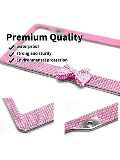 1pc/2pcs Pink License Plate Light Frame, Cute Binding Decoration, Shiny Car License Plate Frame, License Plate Protection, A Must-Have For Holiday Car Gifts!