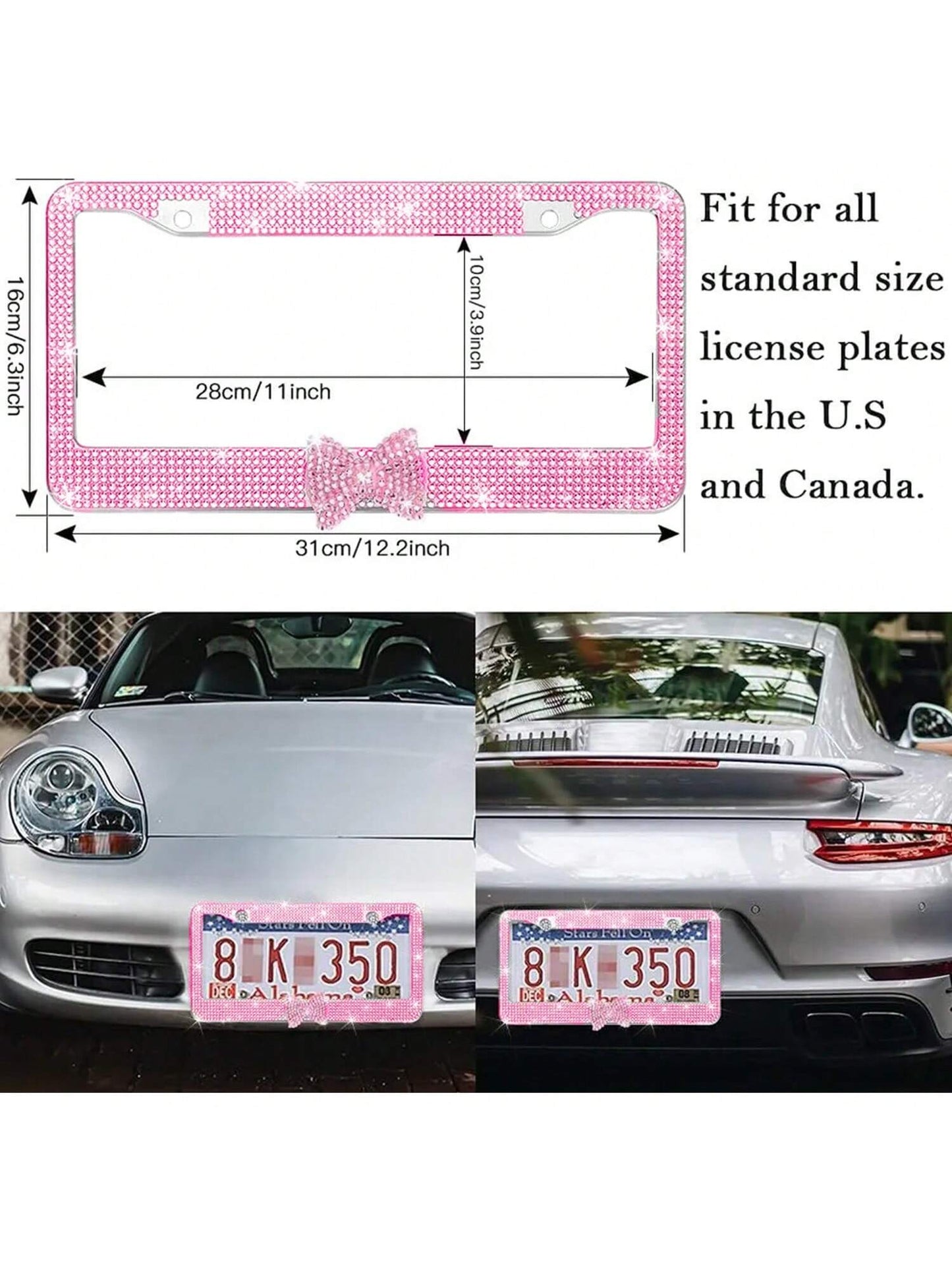 1pc/2pcs Pink License Plate Light Frame, Cute Binding Decoration, Shiny Car License Plate Frame, License Plate Protection, A Must-Have For Holiday Car Gifts!