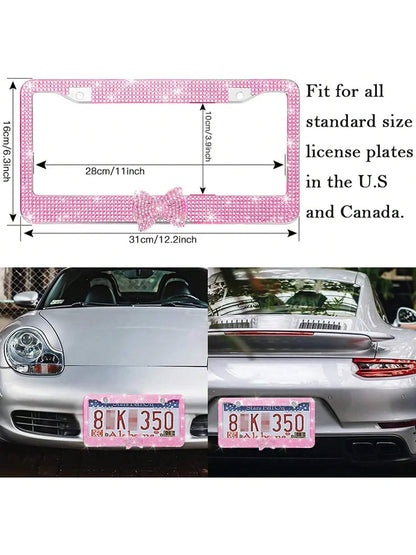 1pc/2pcs Pink License Plate Light Frame, Cute Binding Decoration, Shiny Car License Plate Frame, License Plate Protection, A Must-Have For Holiday Car Gifts!