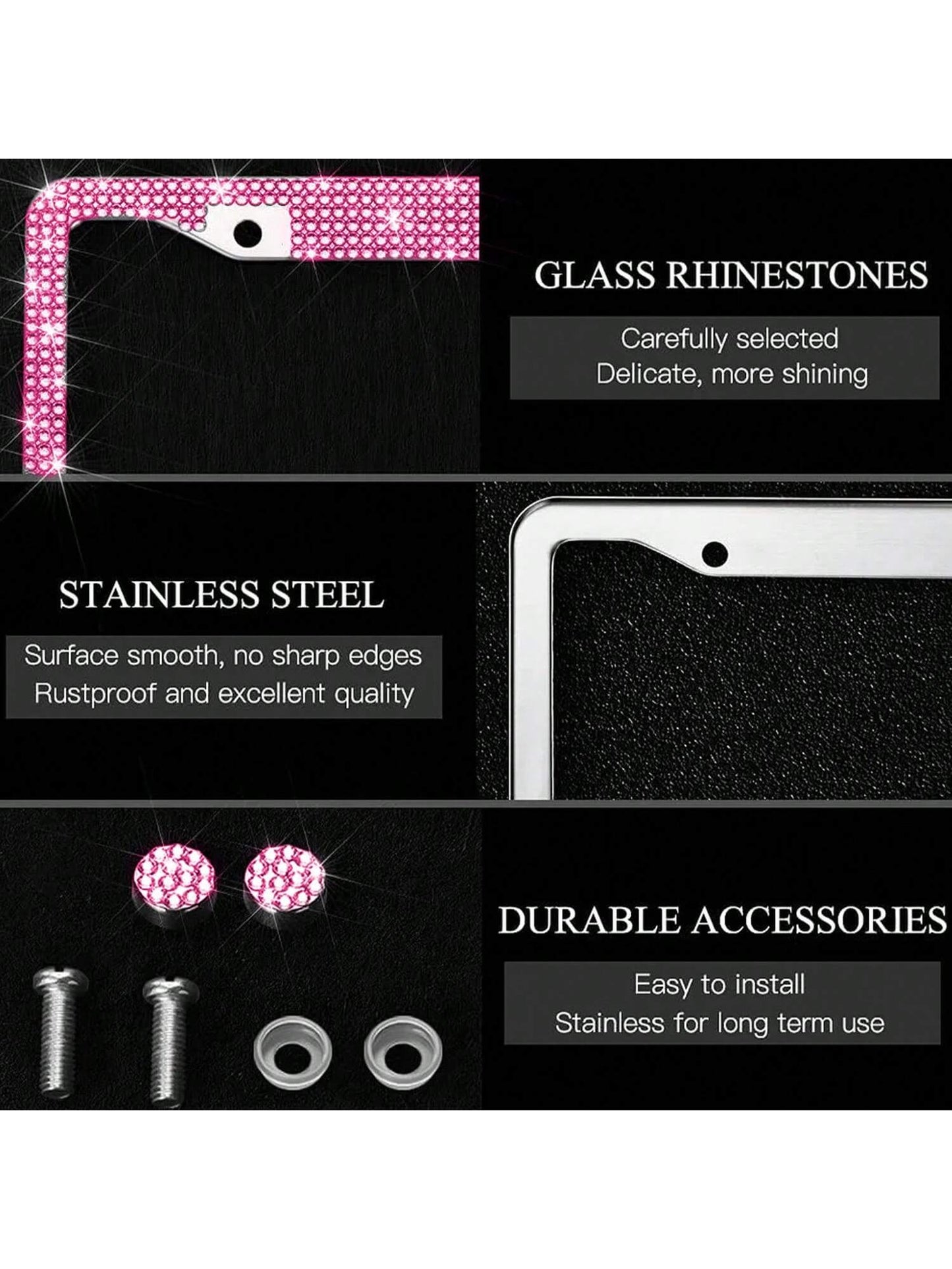 1pc/2pcs Pink License Plate Light Frame, Cute Binding Decoration, Shiny Car License Plate Frame, License Plate Protection, A Must-Have For Holiday Car Gifts!