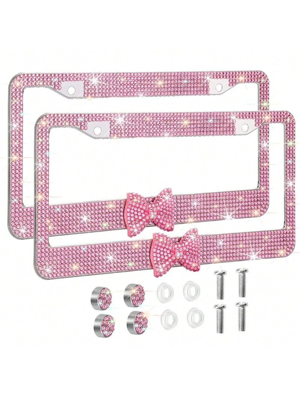 1pc/2pcs Pink License Plate Light Frame, Cute Binding Decoration, Shiny Car License Plate Frame, License Plate Protection, A Must-Have For Holiday Car Gifts!