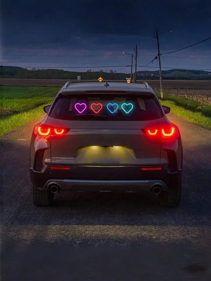 1pc/2pcs Solar Powered Heart Shaped Neon LED Car Rear Window Wireless Ambient Light Decoration, Hot Selling Car LED Window Glowing Heart Ambient Light Solar Interior Neon Light USB Decoration, 3.7V+30