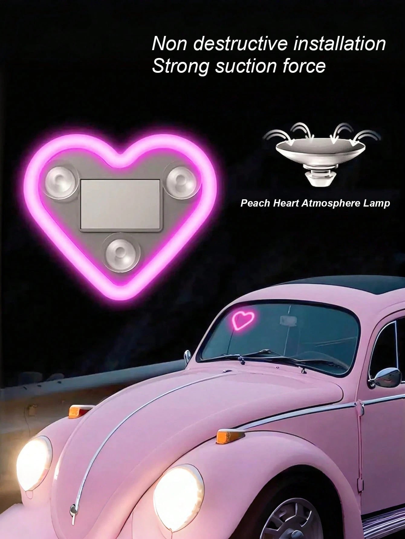 1pc/2pcs Solar Powered Heart Shaped Neon LED Car Rear Window Wireless Ambient Light Decoration, Hot Selling Car LED Window Glowing Heart Ambient Light Solar Interior Neon Light USB Decoration, 3.7V+30