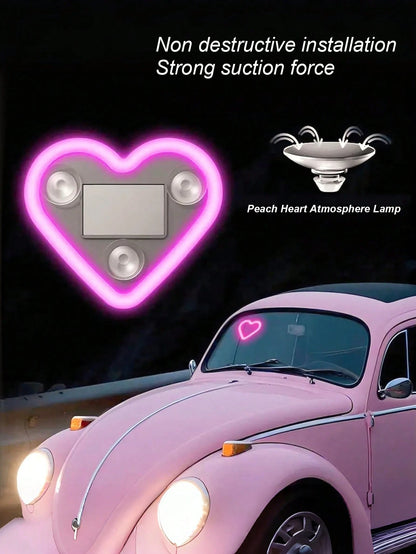 1pc/2pcs Solar Powered Heart Shaped Neon LED Car Rear Window Wireless Ambient Light Decoration, Hot Selling Car LED Window Glowing Heart Ambient Light Solar Interior Neon Light USB Decoration, 3.7V+30
