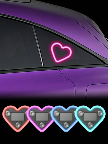 1pc/2pcs Solar Powered Heart Shaped Neon LED Car Rear Window Wireless Ambient Light Decoration, Hot Selling Car LED Window Glowing Heart Ambient Light Solar Interior Neon Light USB Decoration, 3.7V+30