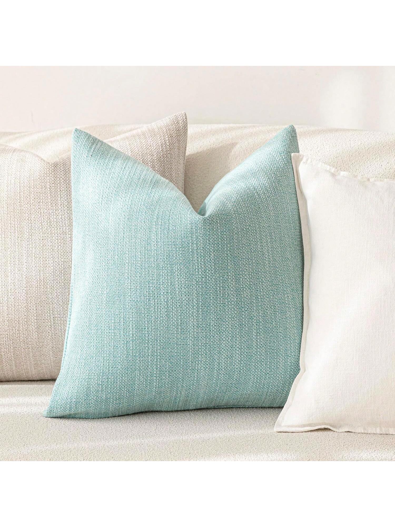 1pc/2PS Light Blue Pillowcase Without Pillow Insert, Bohemian Style Decorative Textured Coarse Linen Fabric, Luxury Pillowcase Made Of Coarse Linen Craft, Suitable For Sofa, Living Room, Bedroom, Floo