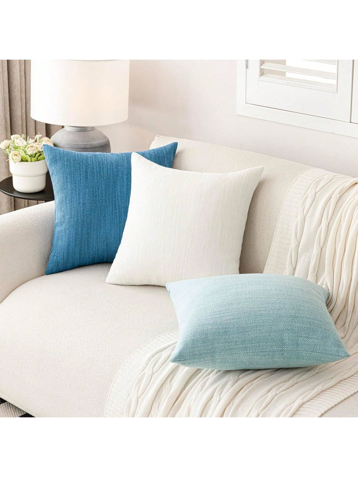 1pc/2PS Light Blue Pillowcase Without Pillow Insert, Bohemian Style Decorative Textured Coarse Linen Fabric, Luxury Pillowcase Made Of Coarse Linen Craft, Suitable For Sofa, Living Room, Bedroom, Floo