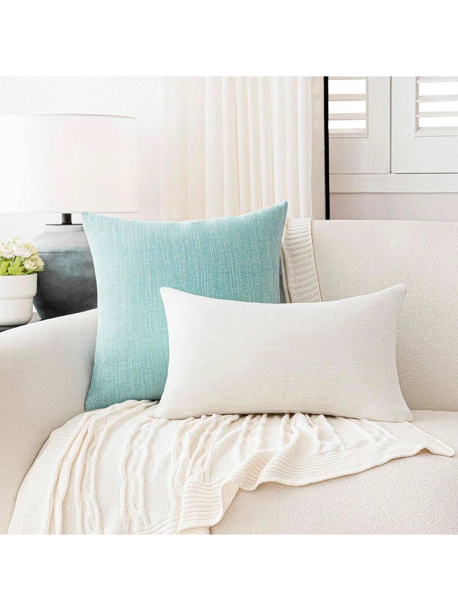 1pc/2PS Light Blue Pillowcase Without Pillow Insert, Bohemian Style Decorative Textured Coarse Linen Fabric, Luxury Pillowcase Made Of Coarse Linen Craft, Suitable For Sofa, Living Room, Bedroom, Floo