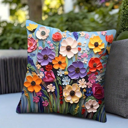 1pc 3D Floral Art Throw Pillow Cover, Oil Painting Style, Suitable For Home, Office, Living Room, Balcony Decor, Zipper Closure, Machine Washable, Size 45.72*45.72cm