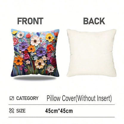 1pc 3D Floral Art Throw Pillow Cover, Oil Painting Style, Suitable For Home, Office, Living Room, Balcony Decor, Zipper Closure, Machine Washable, Size 45.72*45.72cm