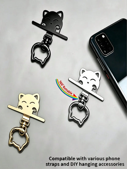 1pc/3pcs 2-In-1 Stainless Steel Phone Lanyard Clip 360° Rotating No-Tangle + Cute Cat Head Spring Ring, Durable Metal Connector, Card, Washer, Phone Accessory Connector, Fixed Hook, Fixed Bracket, Com