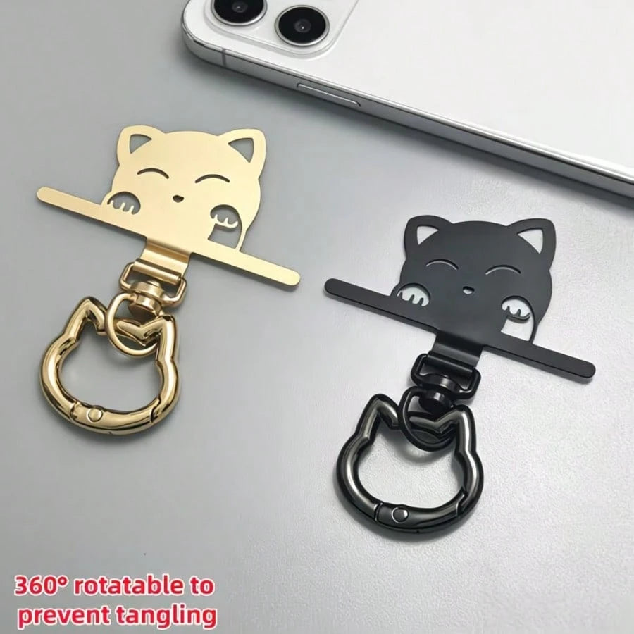1pc/3pcs 2-In-1 Stainless Steel Phone Lanyard Clip 360° Rotating No-Tangle + Cute Cat Head Spring Ring, Durable Metal Connector, Card, Washer, Phone Accessory Connector, Fixed Hook, Fixed Bracket, Com
