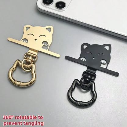 1pc/3pcs 2-In-1 Stainless Steel Phone Lanyard Clip 360° Rotating No-Tangle + Cute Cat Head Spring Ring, Durable Metal Connector, Card, Washer, Phone Accessory Connector, Fixed Hook, Fixed Bracket, Com