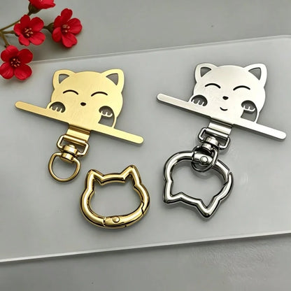 1pc/3pcs 2-In-1 Stainless Steel Phone Lanyard Clip 360° Rotating No-Tangle + Cute Cat Head Spring Ring, Durable Metal Connector, Card, Washer, Phone Accessory Connector, Fixed Hook, Fixed Bracket, Com