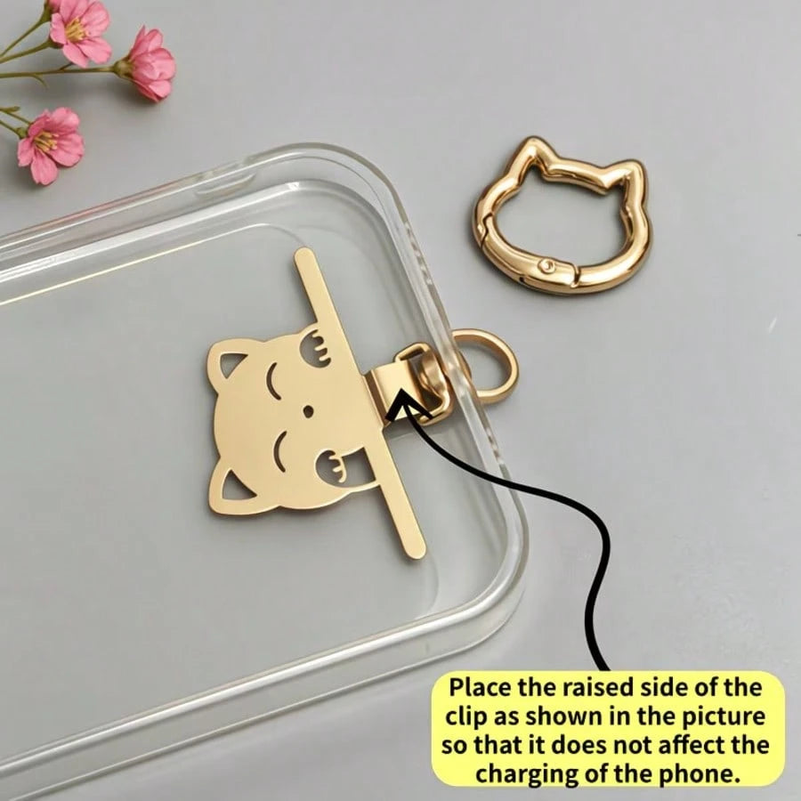 1pc/3pcs 2-In-1 Stainless Steel Phone Lanyard Clip 360° Rotating No-Tangle + Cute Cat Head Spring Ring, Durable Metal Connector, Card, Washer, Phone Accessory Connector, Fixed Hook, Fixed Bracket, Com