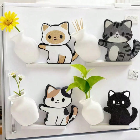 1pc/4pcs Cat Whisker Guardian Refrigerator Magnets- Cute Kitten Pushing Vase Design, Specially Made For Cat Lovers, Showcasing Personalized Home And Office Decor