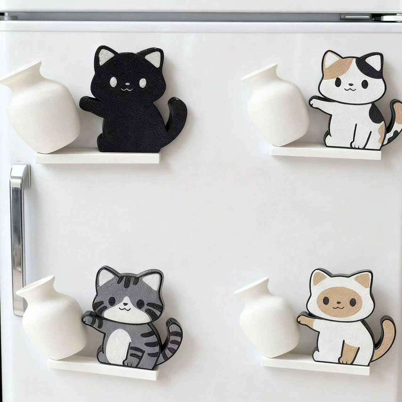 1pc/4pcs Cat Whisker Guardian Refrigerator Magnets- Cute Kitten Pushing Vase Design, Specially Made For Cat Lovers, Showcasing Personalized Home And Office Decor