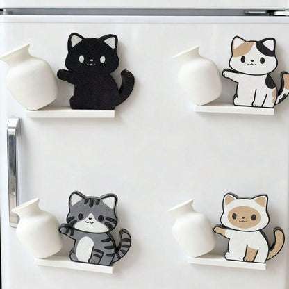 1pc/4pcs Cat Whisker Guardian Refrigerator Magnets- Cute Kitten Pushing Vase Design, Specially Made For Cat Lovers, Showcasing Personalized Home And Office Decor