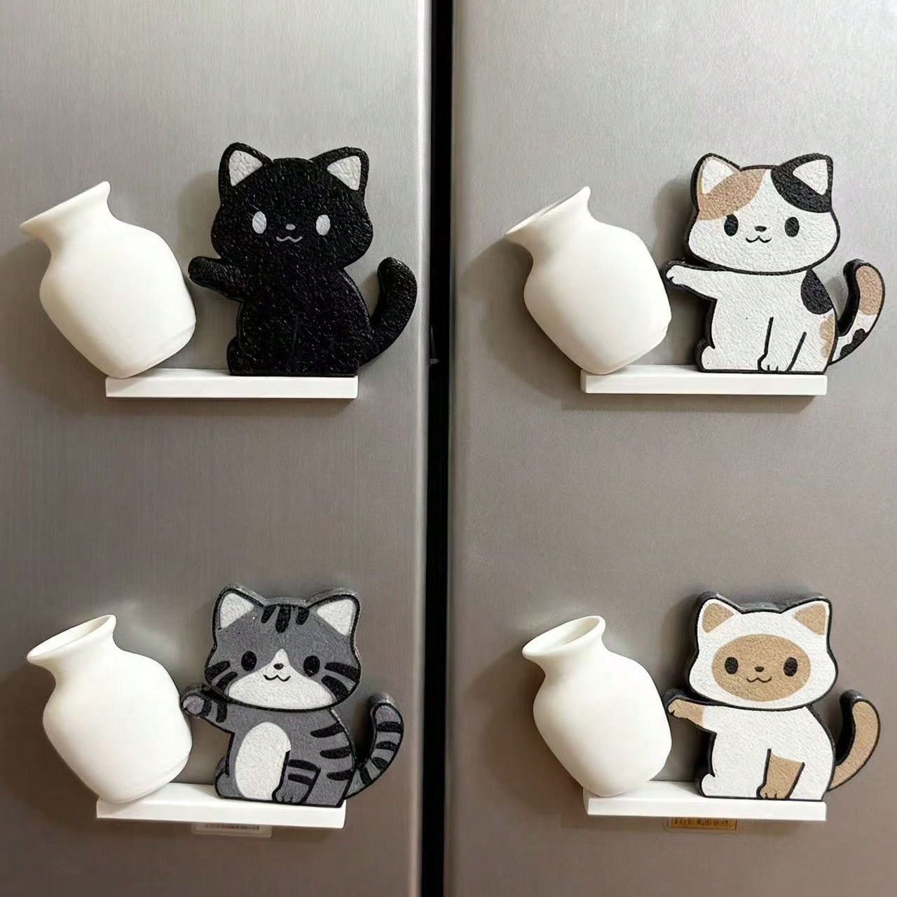 1pc/4pcs Cat Whisker Guardian Refrigerator Magnets- Cute Kitten Pushing Vase Design, Specially Made For Cat Lovers, Showcasing Personalized Home And Office Decor