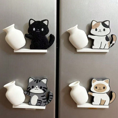 1pc/4pcs Cat Whisker Guardian Refrigerator Magnets- Cute Kitten Pushing Vase Design, Specially Made For Cat Lovers, Showcasing Personalized Home And Office Decor