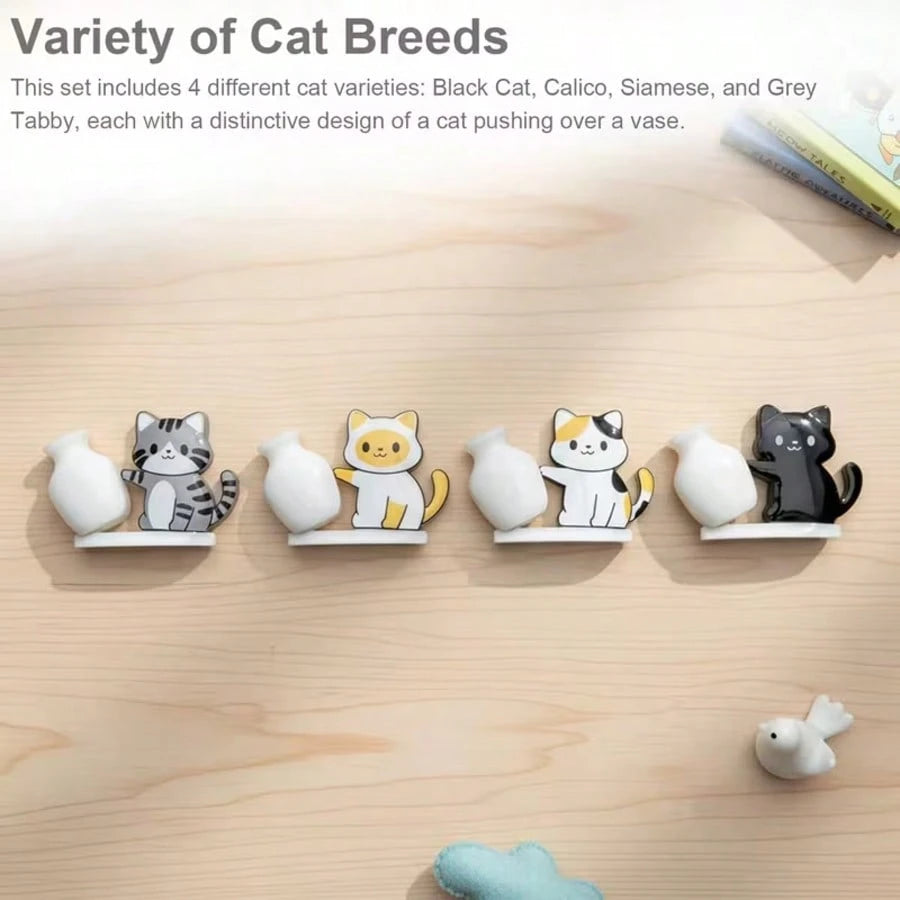 1pc/4pcs Cat Whisker Guardian Refrigerator Magnets- Cute Kitten Pushing Vase Design, Specially Made For Cat Lovers, Showcasing Personalized Home And Office Decor