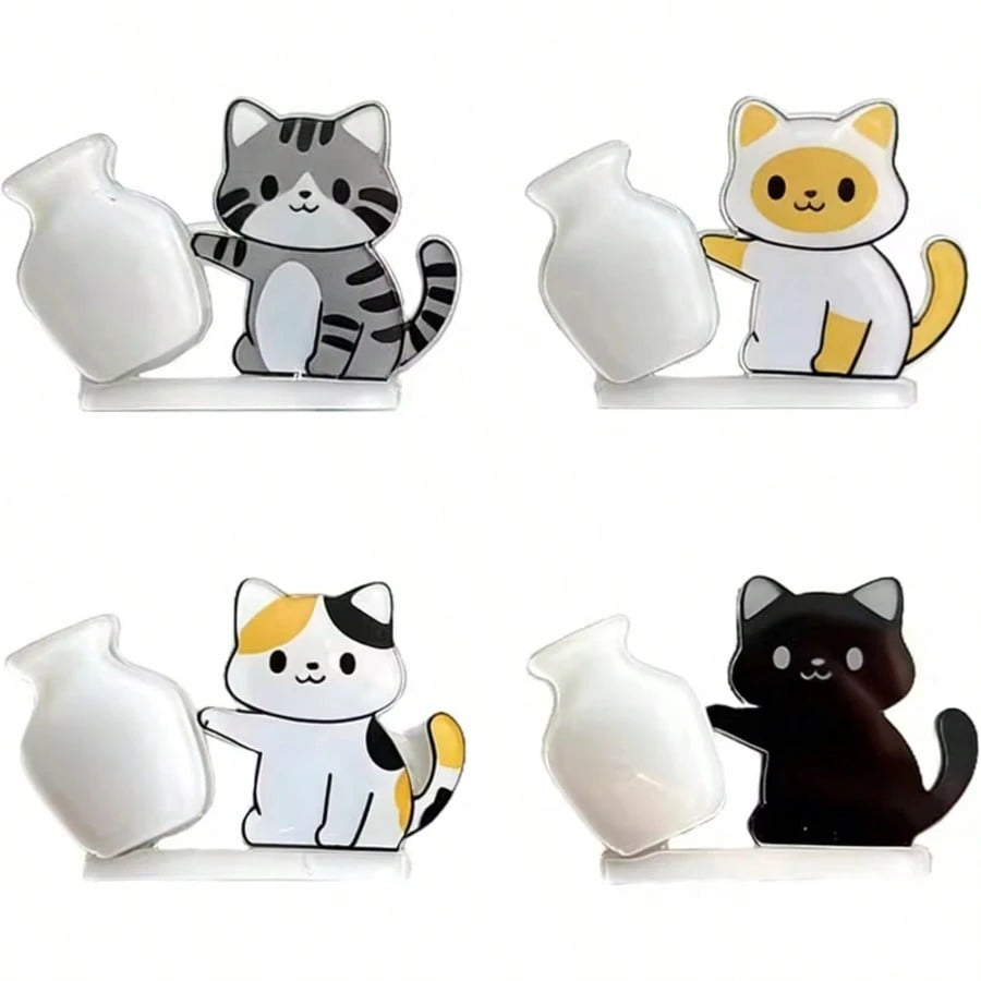 1pc/4pcs Cat Whisker Guardian Refrigerator Magnets- Cute Kitten Pushing Vase Design, Specially Made For Cat Lovers, Showcasing Personalized Home And Office Decor