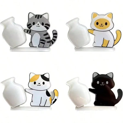 1pc/4pcs Cat Whisker Guardian Refrigerator Magnets- Cute Kitten Pushing Vase Design, Specially Made For Cat Lovers, Showcasing Personalized Home And Office Decor