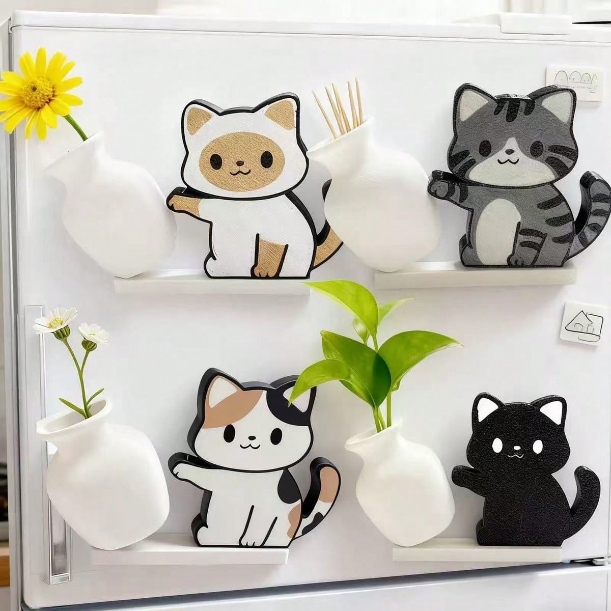 1pc/4pcs Cat Whisker Guardian Refrigerator Magnets- Cute Kitten Pushing Vase Design, Specially Made For Cat Lovers, Showcasing Personalized Home And Office Decor