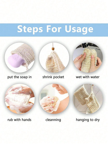 1pc/4pcs Soap Bags Mesh Exfoliating, Natural Sisal Soap Pouch, Suitable For Shower Exfoliating Home Bathroom Decor Fall Decor Back To School Shower Massaging Scrubbing,Halloween, Christmas