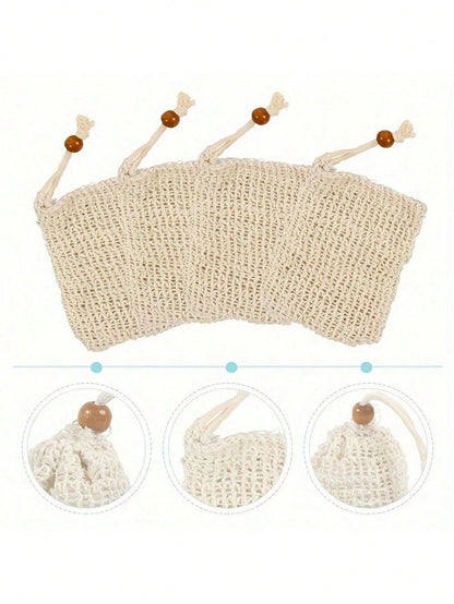 1pc/4pcs Soap Bags Mesh Exfoliating, Natural Sisal Soap Pouch, Suitable For Shower Exfoliating Home Bathroom Decor Fall Decor Back To School Shower Massaging Scrubbing,Halloween, Christmas