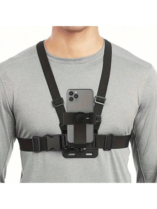 1pc Adjustable Chest Strap Phone Holder Mount, First-Person View Video Recording Accessory For Outdoor Activities Like Cycling, Skiing, Rowing, Hunting
