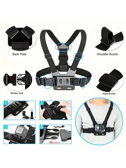 1pc Adjustable Chest Strap Phone Holder Mount, First-Person View Video Recording Accessory For Outdoor Activities Like Cycling, Skiing, Rowing, Hunting