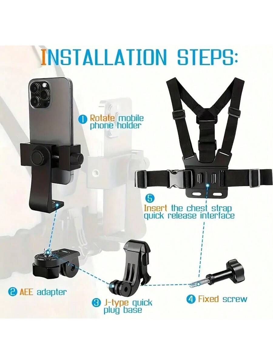 1pc Adjustable Chest Strap Phone Holder Mount, First-Person View Video Recording Accessory For Outdoor Activities Like Cycling, Skiing, Rowing, Hunting