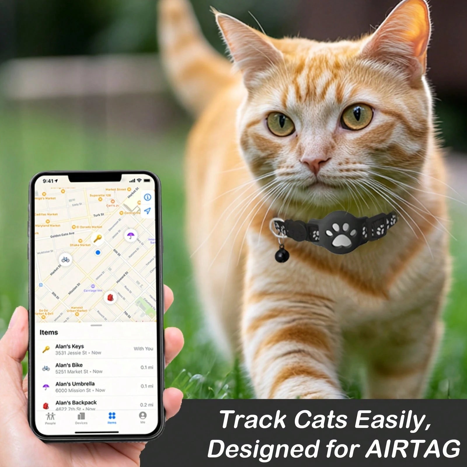 1pc Adjustable Reflective Cat Collar, Pet Cat Locator Collar Compatible With Apple Find My Tracker, 7-9 Inch Animal Print Design, Detachable Collar For Cats